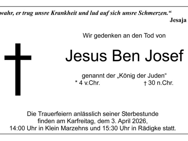 Traueranzeige für Karfreitag